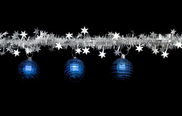 Синий, праздник, чёрный, шары, новый год, рождество, серебряный, звёздочки