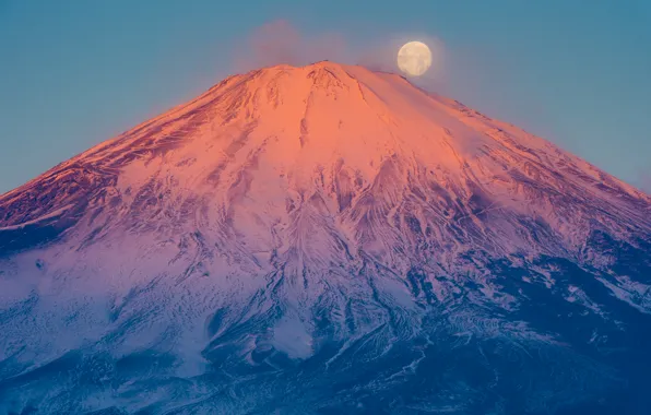 Картинка луна, гора, вулкан, Япония, Fuji