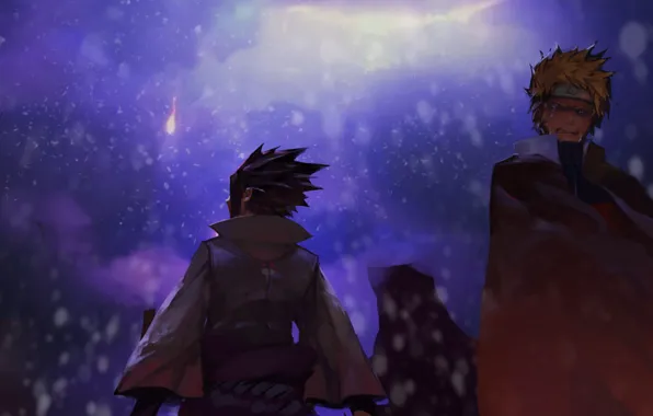 Ночь, друзья, naruto, art, uzumaki naruto, uchihs sasuke