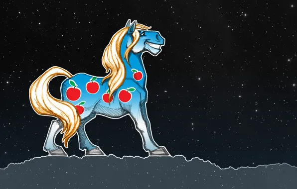 Картинка животные, космос, конь, лошадь, кони, звёзды