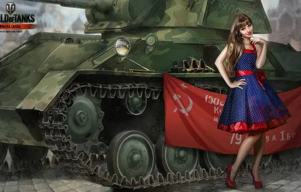 Девушка, брюнетка, танк, girl, танки, WoT, Мир танков, tank