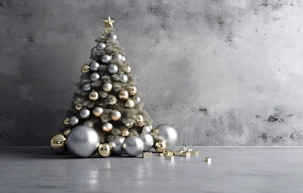 Шары, елка, Новый Год, Рождество, silver, new year, happy, Christmas