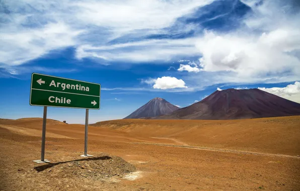 Горы, указатель, Чили, Аргентина, Анды