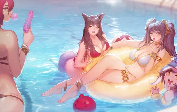 Попа, грудь, вода, девушки, ноги, бассейн, бикини, league of legends