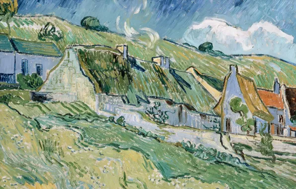 Пейзаж, дома, картина, Vincent Willem van Gogh, Винсент ван Гог, Коттеджи