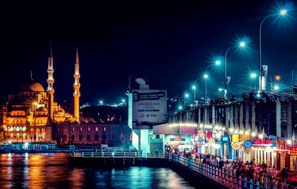 Картинка ночь, выдержка, Стамбул, Турция, night, Istanbul, Mosque, exposure