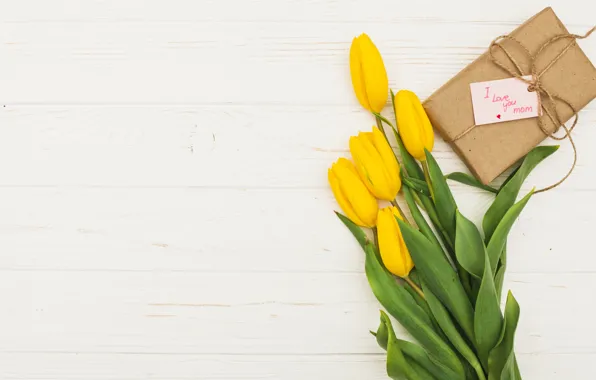 Картинка цветы, желтые, тюльпаны, yellow, wood, flowers, tulips, spring