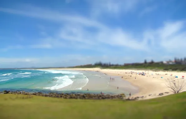 Картинка песок, море, волны, пляж, люди, берег, побережье, Австралия