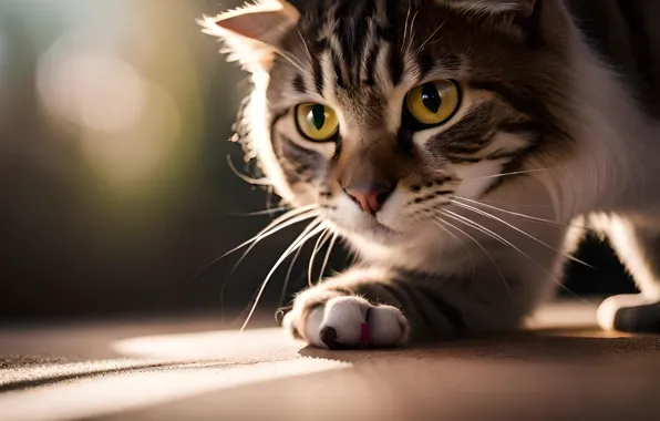 Кошка, взгляд, поза, котенок, мордашка, цифровое искусство, ИИ-арт, нейросеть