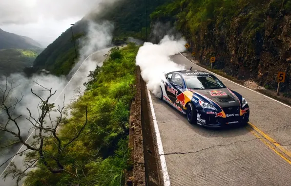 Дорога, машина, дым, пыль, дрифт, Hyundai, Бразилия, Red Bull Drifting Extreme