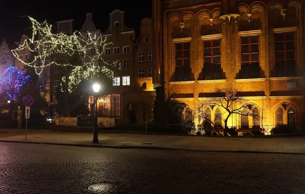 Dark, night, street, building