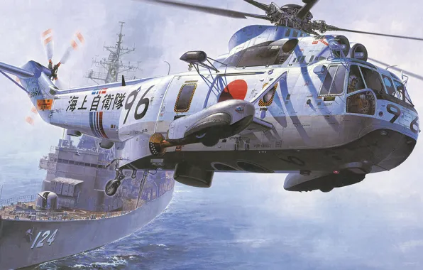 Картинка Sea King, anti-submarine warfare helicopter, JMSDF, ASW, Japan Maritime Self Defense Force, HSS-2B, противолодочный вертолёт