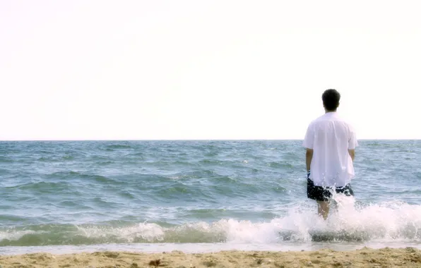 Картинка пляж, человек, Море, гармония, размышления