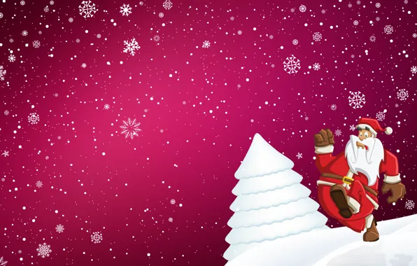 Картинка Минимализм, Снег, Рождество, Снежинки, Фон, Новый год, Праздник, Санта Клаус