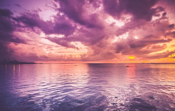 Картинка море, небо, закат, розовый закат