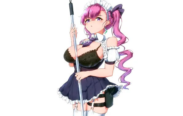 Girl, sexy, lingerie, bra, cleavage, blouse, thighhighs, pink hair