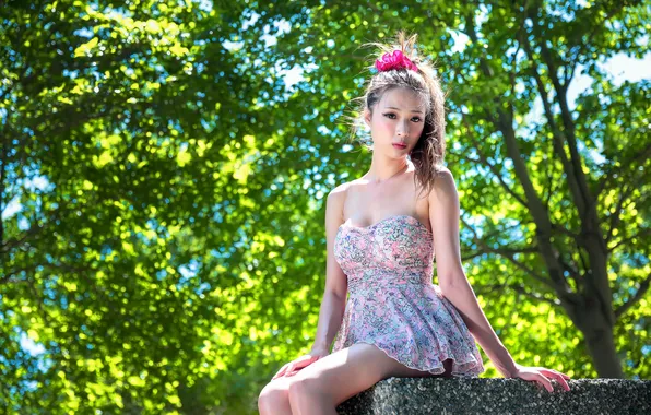 Лето, взгляд, девушка, лицо, платье