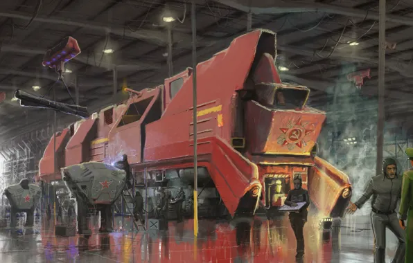 Поезд, ангар, символ, art