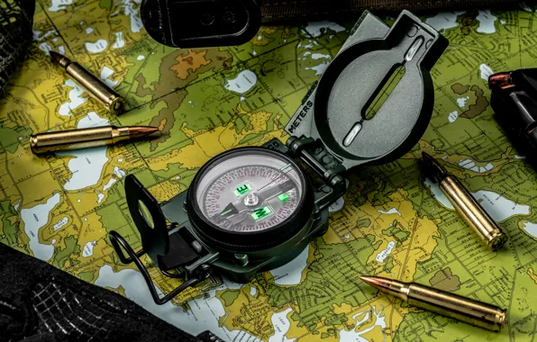Макро, карта, стрелка, пули, компас
