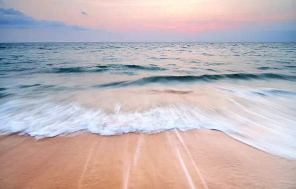 Песок, море, волны, пляж, лето, небо, закат, берег