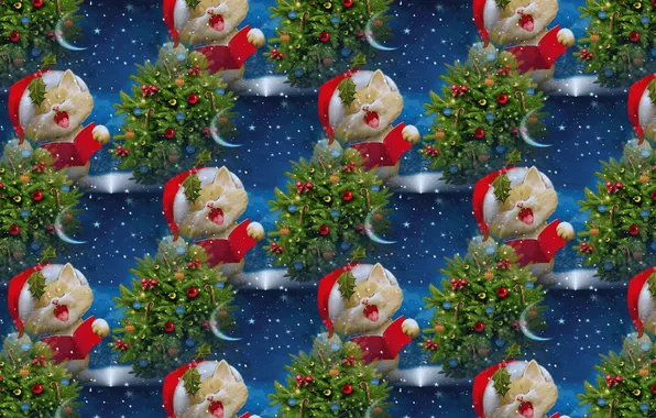 Картинка кот, фон, настроение, праздник, рождество, текстура, Новый год, ёлочка