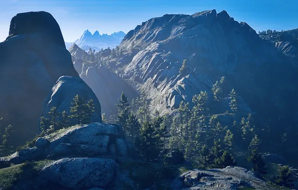 HDR, Sky, Mountain, Game, Sunshine, Trees, UHD, Red Dead Redemption 2