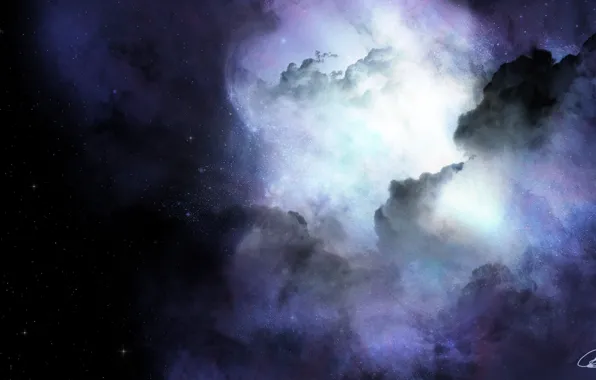 Картинка космос, звезды, облака, туманность, свечение