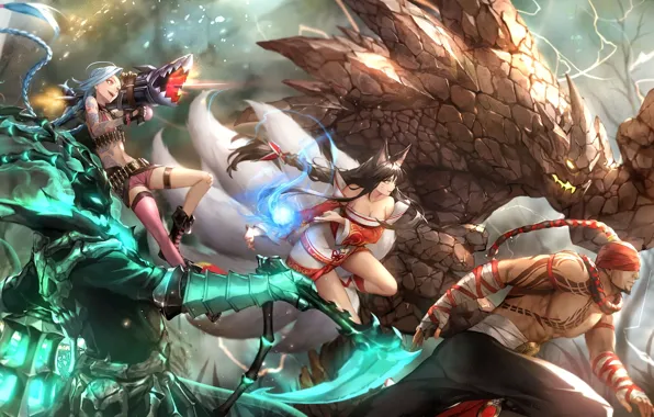 Фэнтези, персонажи, League of Legends, Ahri, Лига Легенд, Jinx, Lee Sin, Thresh
