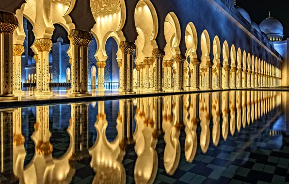 Отражение, бассейн, архитектура, Мечеть шейха Зайда, Абу-Даби