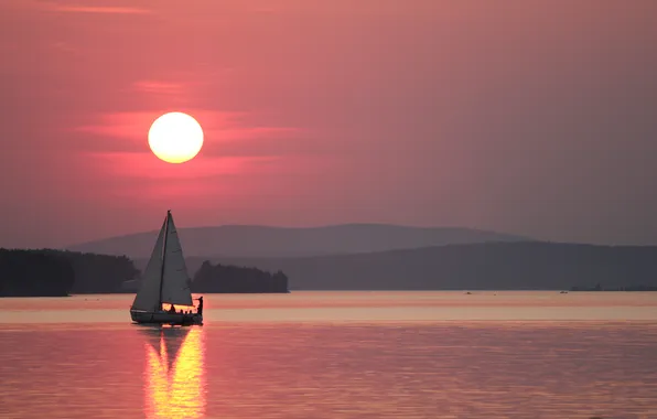 Море, солнце, озеро, романтика, побережье, лодка, вечер, размытость