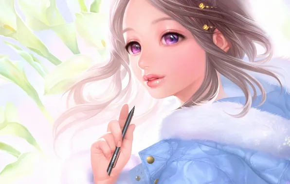 Картинка девушка, цветы, арт, ручка, калы, airspace