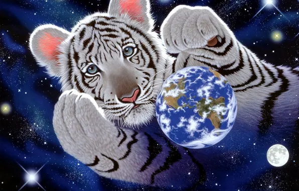 Картинка планета, арт, Земля, тигры, William Schimmel