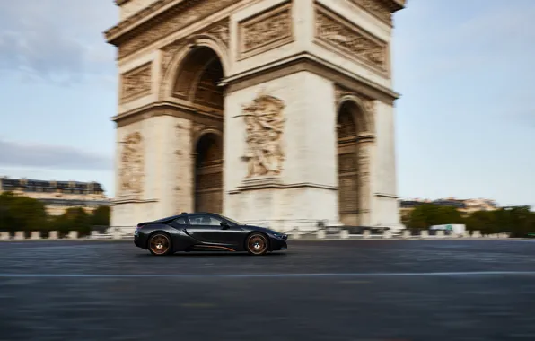 Франция, Париж, скорость, BMW, Coupe, Триумфальная арка, BMW i8, 2019