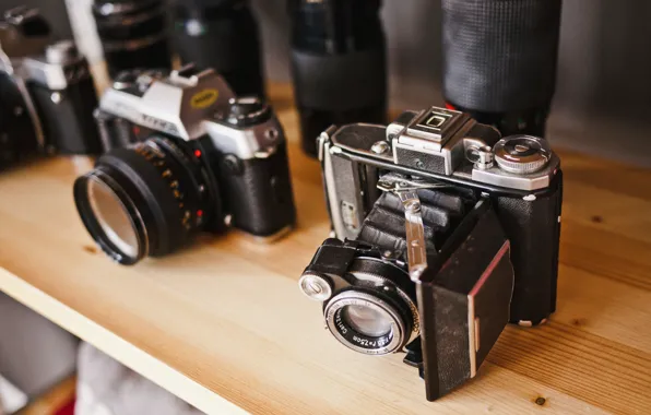 Vintage, photography, old, bokeh, Camera, lens, antique, table