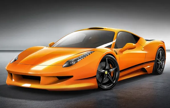 Картинка car, машина, авто, оранжевая, Феррари, Ferrari, суперкар, supercar