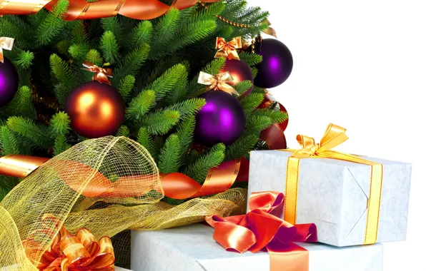 Картинка шарики, украшения, праздник, игрушки, елка, ветка, Новый Год, Рождество