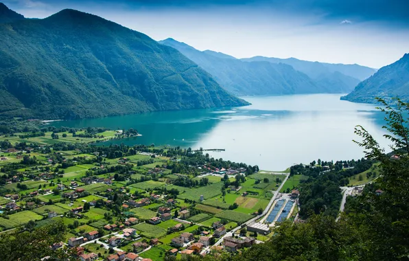 Пейзаж, озеро, Италия, вид с высоты птичьего полета