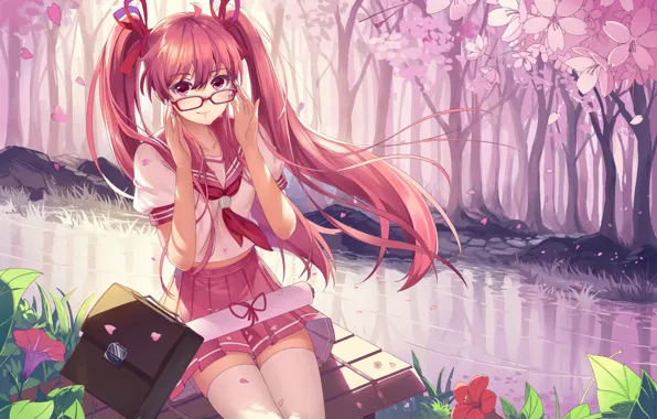 Девушка, очки, anime, art, baisi shaonian