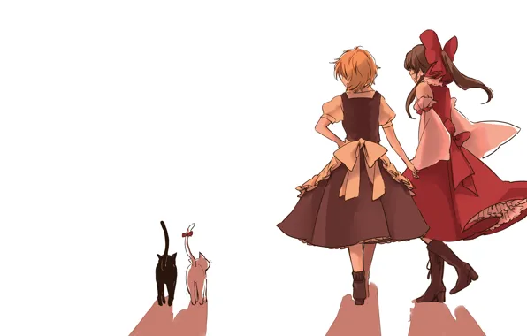 Тень, сапоги, белый фон, бант, спиной, art, подруги, Hakurei Reimu