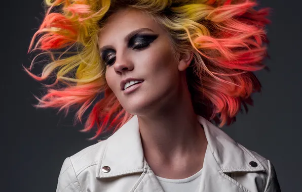 Девушка, яркие, волосы, макияж