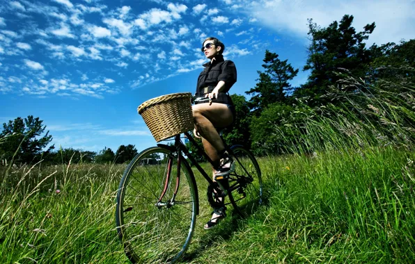 Картинка лето, девушка, велосипед