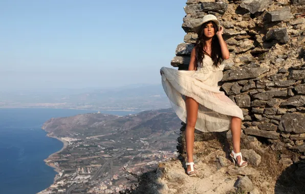 Long hair, model, sexy woman, photoshoot, posing, white dress, Talia, beautiful face