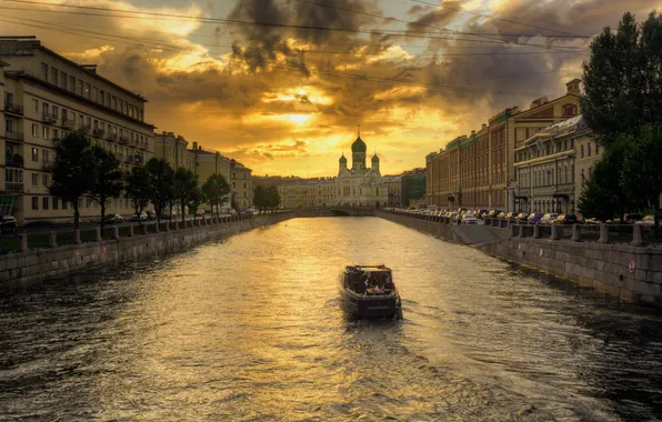 Небо, вода, закат, церковь, канал, Гордеев Эдуард, Санкт - Петербург