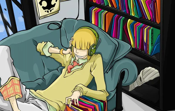 Комната, книги, парень, Bleach, Блич
