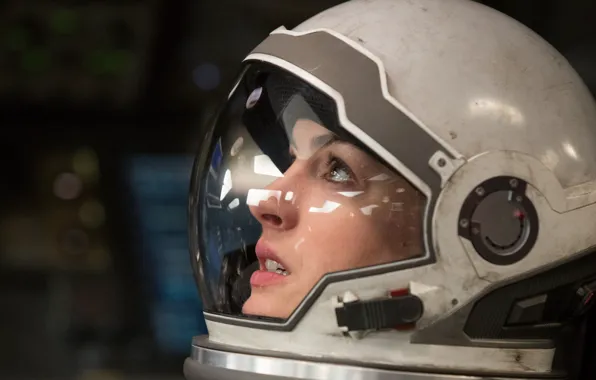 Картинка лицо, фантастика, скафандр, астронавт, крупным планом, Anne Hathaway, Энн Хэтэуэй, Interstellar