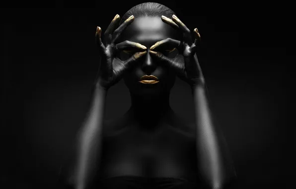 Картинка gold, black, figure, pose, makeup