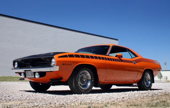 Картинка небо, оранжевый, мускул кар, классика, 1970, Plymouth, передок, Muscle car