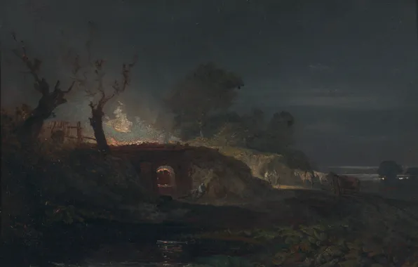 Свет, пейзаж, ночь, картина, Уильям Тёрнер, Limekiln at Coalbrookdale