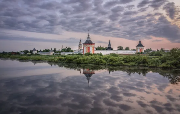 Картинка облака, пейзаж, природа, отражение, река, Вологда, Елена Гусева, Спасо-Прилуцкий монастырь