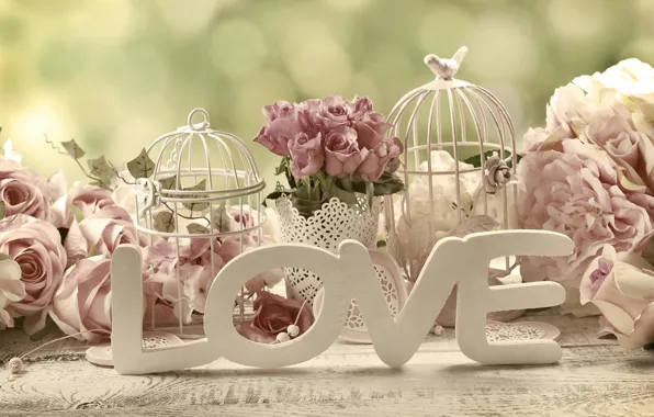 Картинка розы, сердечки, love, heart, wood, pink, flowers, romantic
